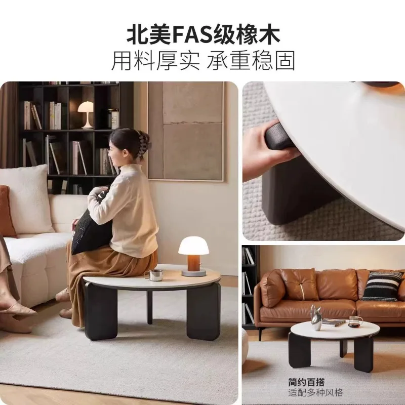 طاولة قهوة مستديرة من الخشب الصلب - مناسبة للمساحات الصغيرة، والنمط الإبداعي الاسكندنافي، وطاولة جانبية بسيطة وحديثة لغرفة المعيشة #2