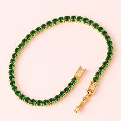 Super Flash 3mm Round Green Cubic Zircon Oxide Tennis Bracelet Women's Men's Fashion Jewelry Elegant Wedding Party Accessories