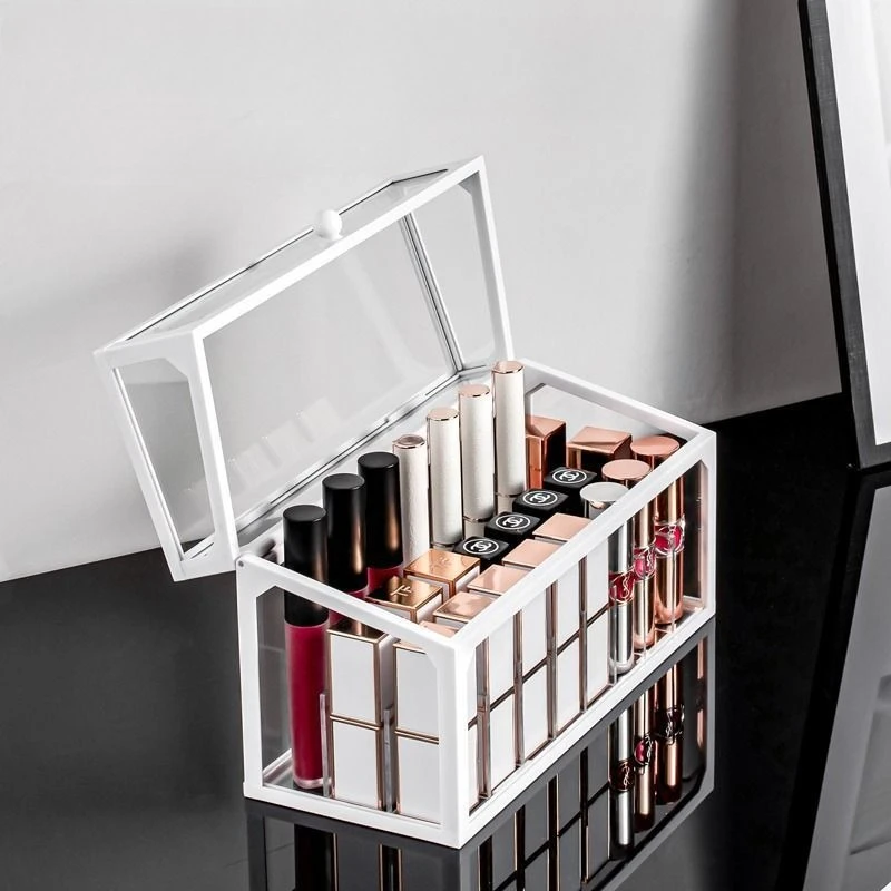 15/24/40 Slots Glass Lipstick Holder Dustproof Display Case Beauty Storage Box Luxury Makeup Organizer with Removable Dividers