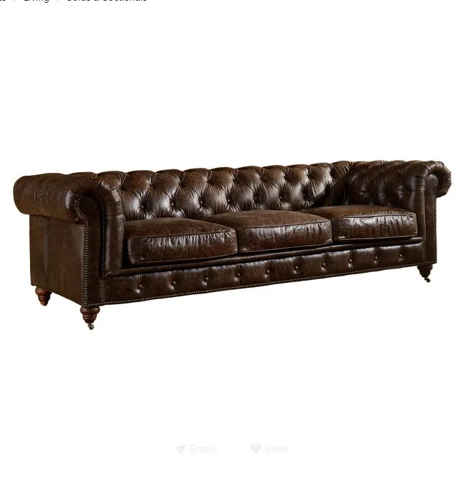 Glider Recliner Chesterfield Antique Furniture Brown Leather Retro Industrial Leather Couch Living Room Sofa