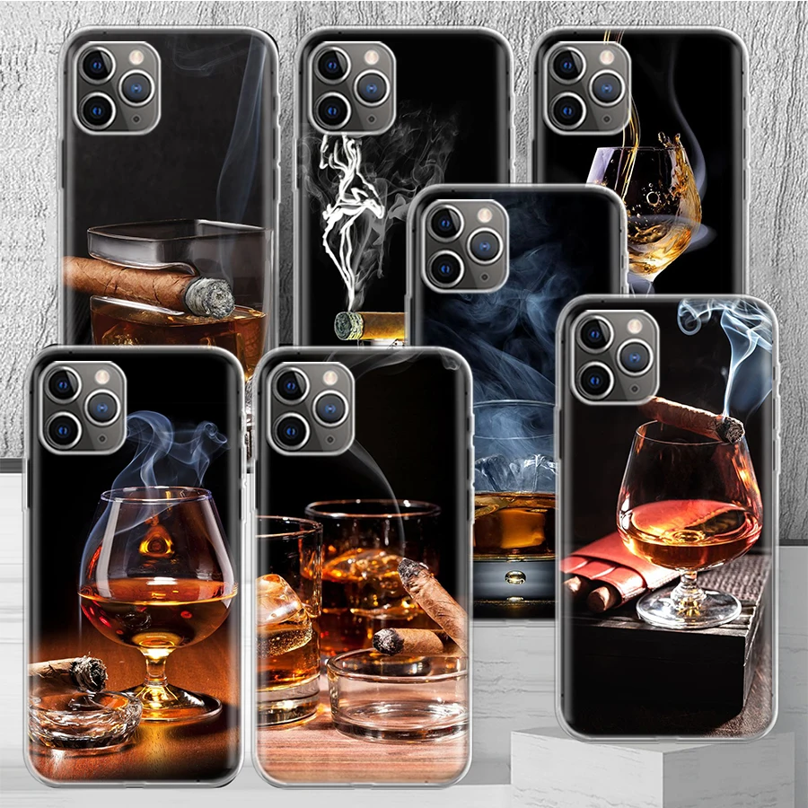 Cigar Whiskey Ice Drink Phone Case Cover For iPhone 14 13 Pro 11 15 Art 12 XR X XS Max 7 8 6S Plus SE Soft Pattern Coque Funda