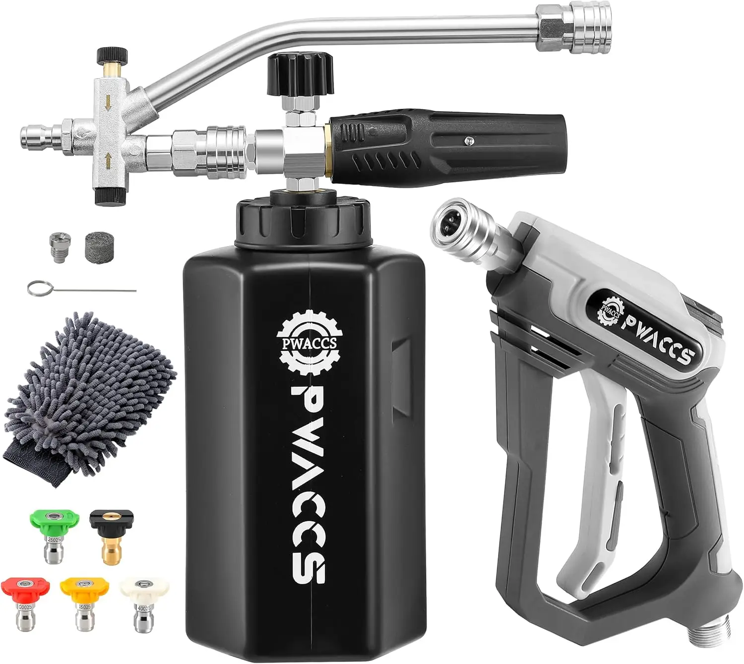

Pressure Washer Foam Gun with Dual Connector Accessory, Short Power Washer Gun Foam Cannon and Double Tip Attachment Car Wash