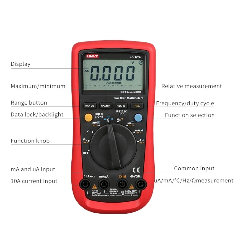 UNI-T UT61E+ Digital Display Smart Multimeter True RMS High Precision 1000V AC DC Voltage Tester 22000 Counts Current Meter