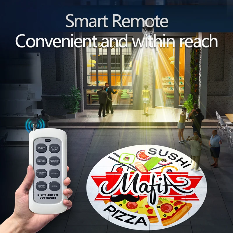 

Outdoor Waterproof LED Projector for Storefront Custom Logo Projection with Smart Remote Speed Brightness Control Rotating