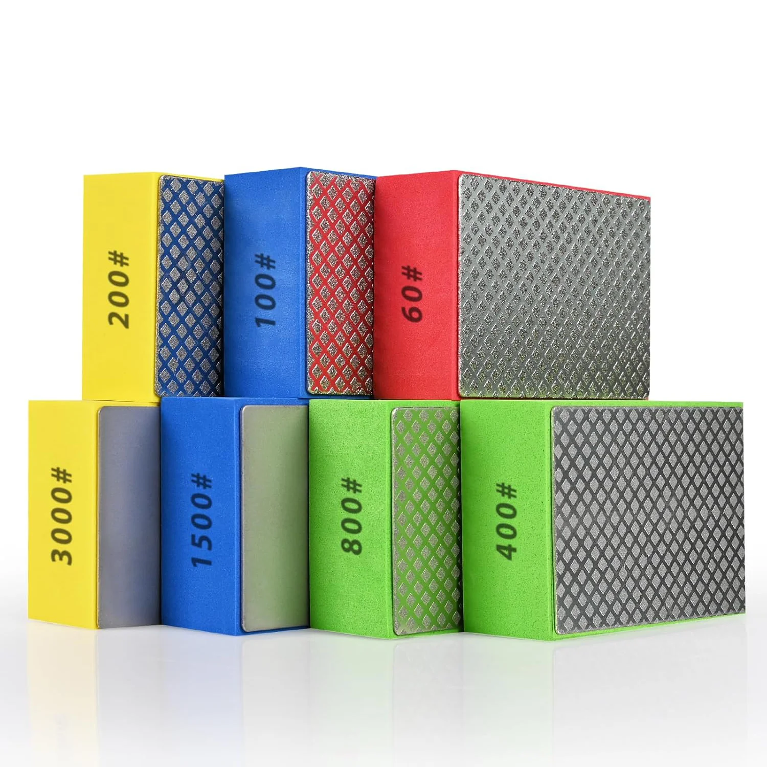 7pcs Diamond Hand Polishing Pads for Ceramic Tile Glass Grinding, Sanding Blocks Polishing 60#,100#,200#,400#,800#,1500#,3000#