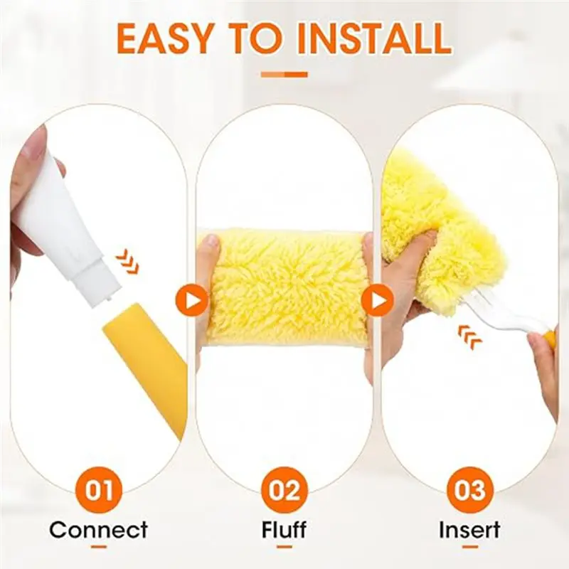 ABUG-Short& 3FT Extendable Handle 60 Pack Duster Refills, 360 Microfiber Kit For Ceiling Fans Blinds