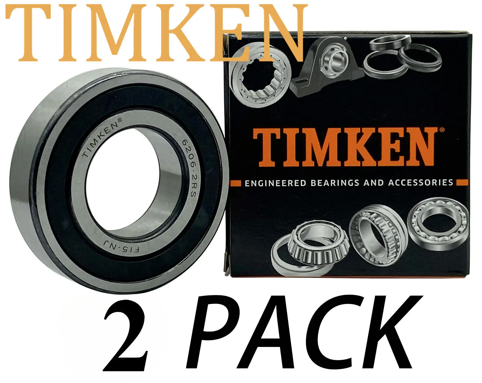 2PACK New TIMKEN 6206-2RS 30X62X16MM Double Rubber Seal Bearings Metal