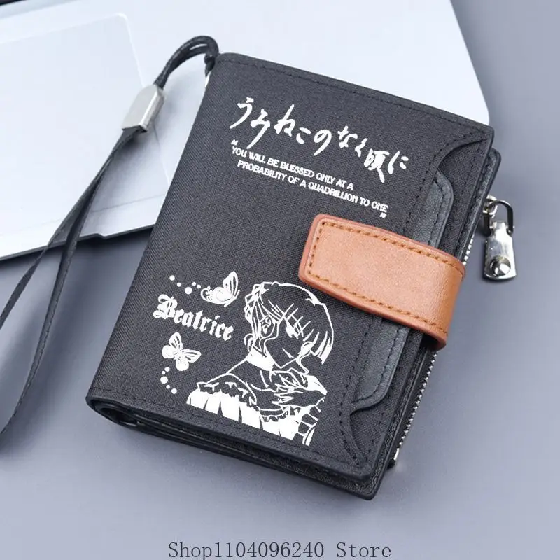 Umineko no Naku Koro ni Beatrice, billetera corta de dibujos animados con tema, monedero Unisex de lona, billeteras para hombre, tarjeteros para mujer, monedero
