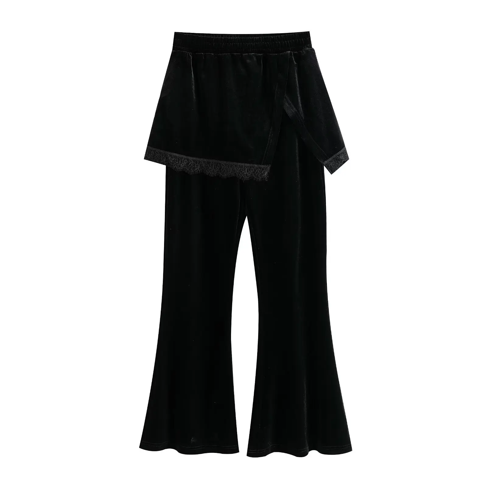 Withered Fashionable New Product Fake Two Piece Pants Chic Butt Lace Splicing Micro Pull Pants Woman Clothes Women's Pants