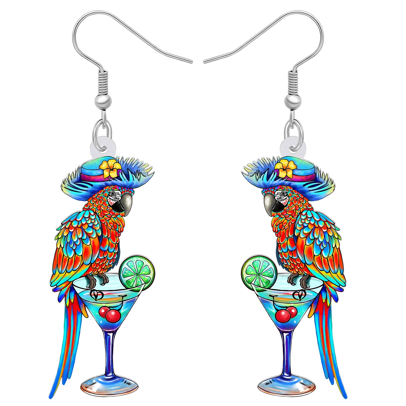 WEVENI Acrylic Novelty Hawaii Wine Cup Macaws Earrings Drop Dangle Cartoon Beach Parrot Bird Jewelry Gifts For Women Girls