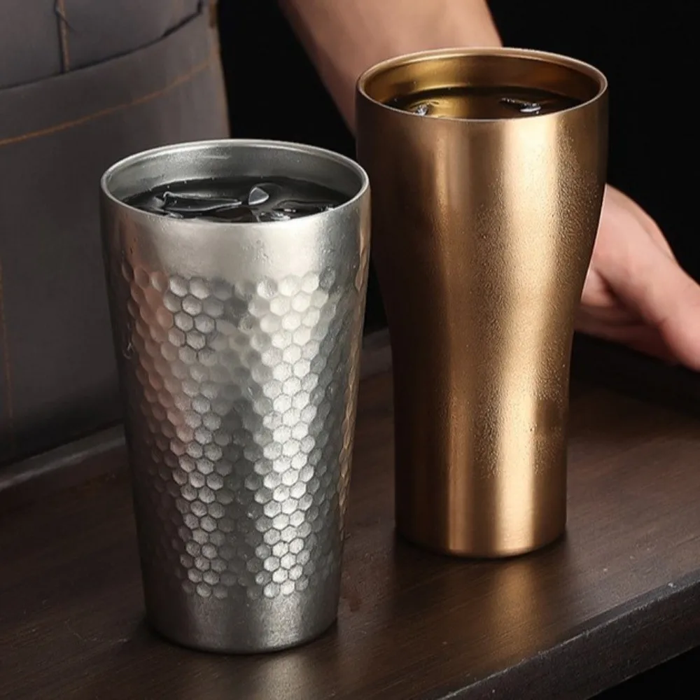 Double-Wall Beer Cups Stainless Steel Keep Cold Cold Water Drinks Cup Northern Europe Hammered Texture Cold Drink Cup Kitchen