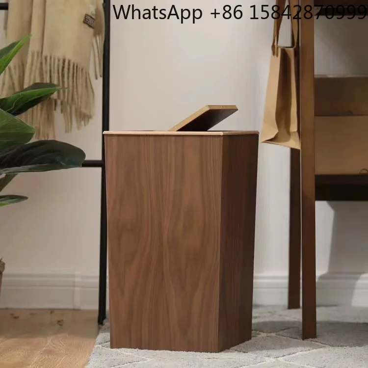 

Japanese-style wooden automatic flip trash can