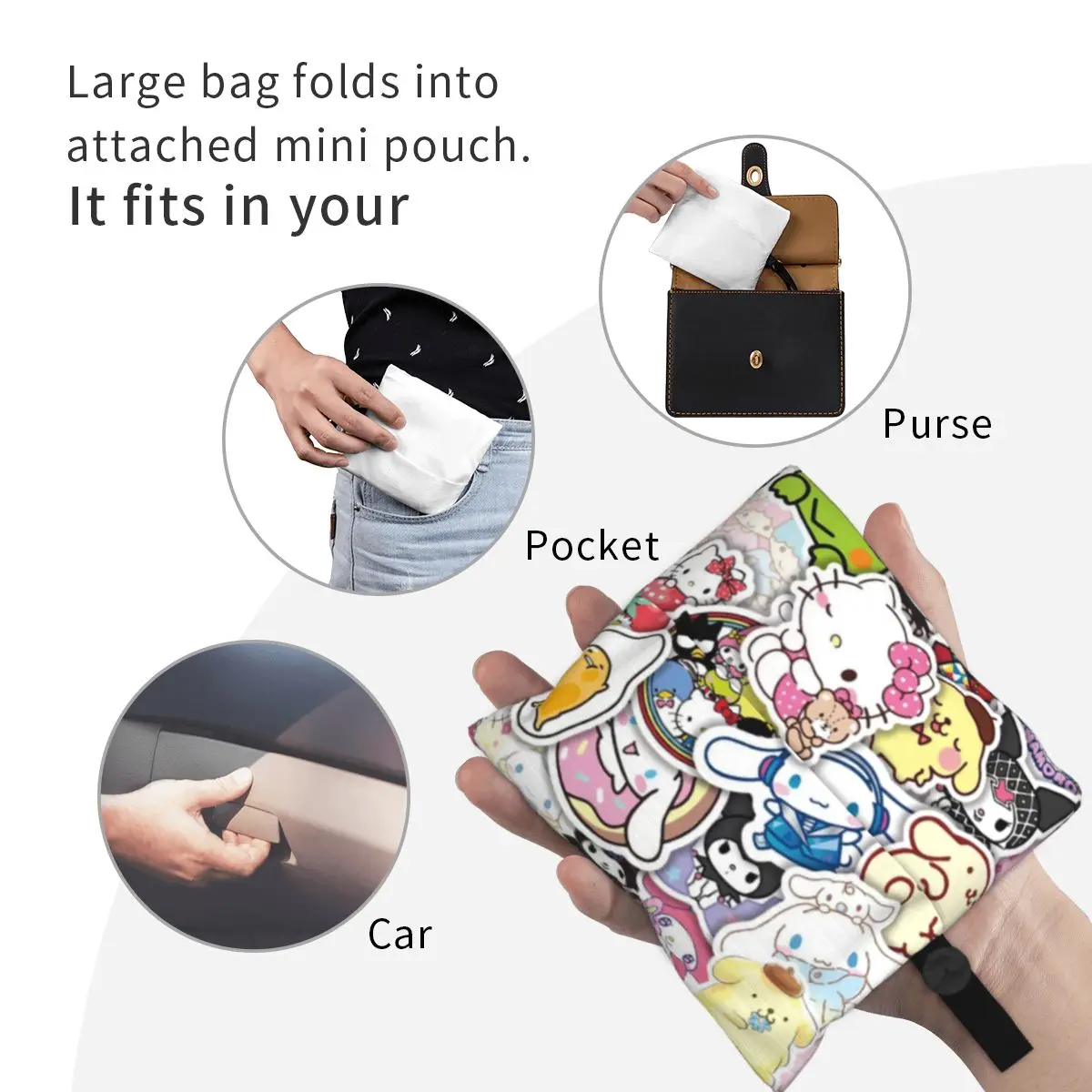 Kawaii Sanrio HelloKitty Shopping Bags Foldable Grocery Eco Bags Large Capacity Kuromi Melody Recycling Bags Washable Handbag