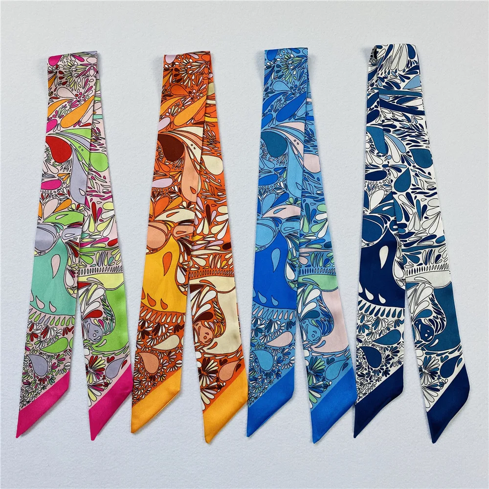 New Design Paisley Bag Scarf Fashion Skinny Hijab Scarf Brand Femme Bandana Foulard Silk Head Scarves For Ladies Hair Headband