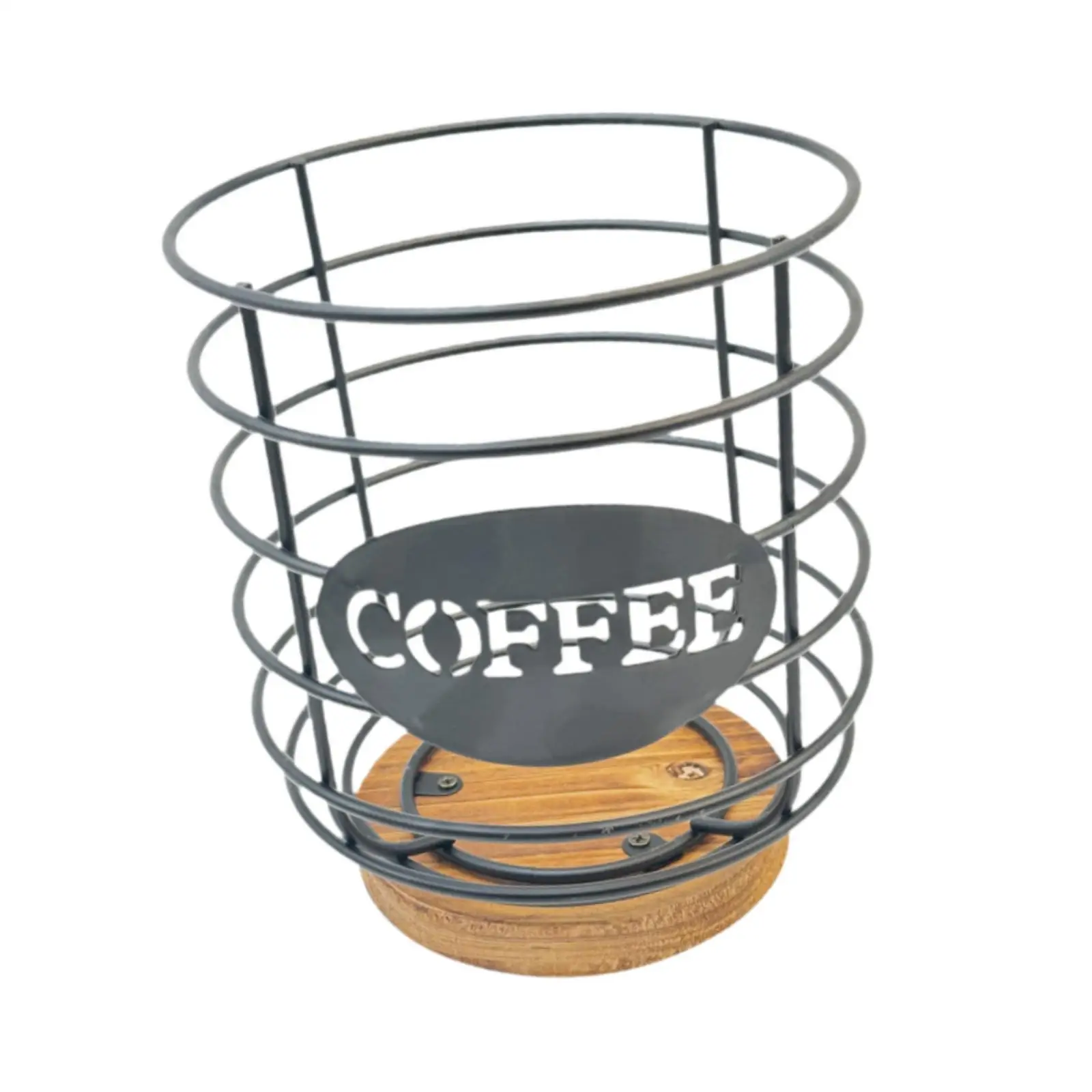 Espresso Pod Holder Storage Basket for Coffee Station Organizer with Iron Wood Frame for Kitchen Counter Decor