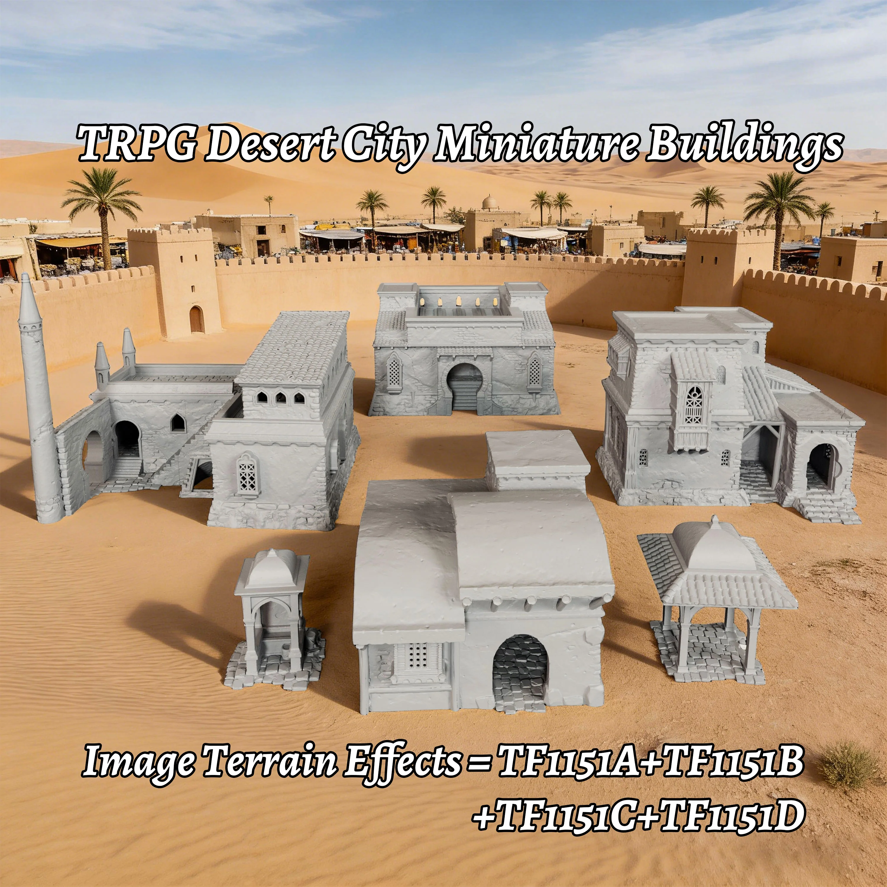 Desert City Miniature Terrain Models, Fantasy TTRPG Accessories,  28mm Scale Terrain, Collectible Sci-Fi & Fantasy Tabletop Gift