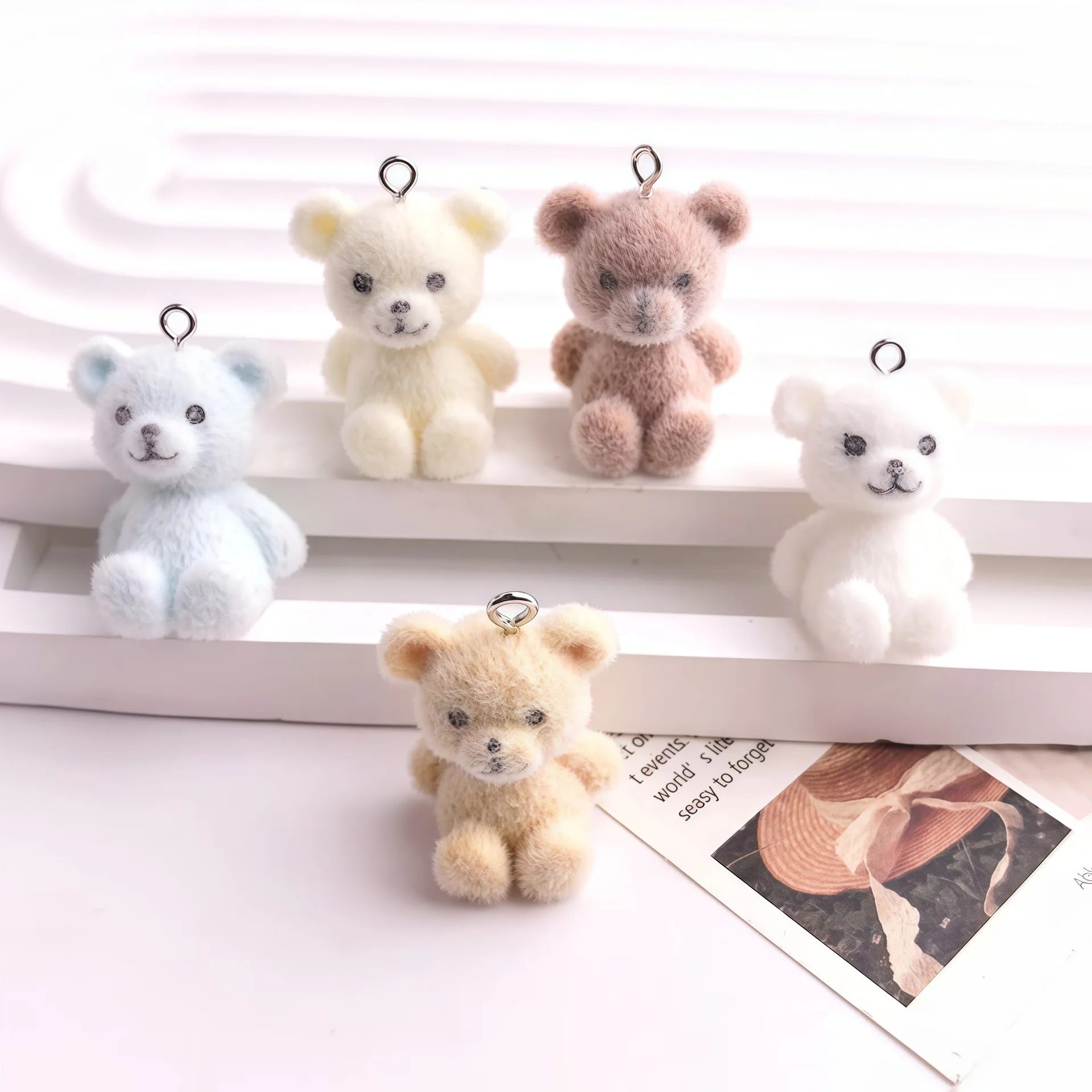 5pcs 3D Flocked Bear Resin Charms Cute Aniaml Doll Bear Pendant for Earring Keychains Diy Jewelry Make Accessories view 4