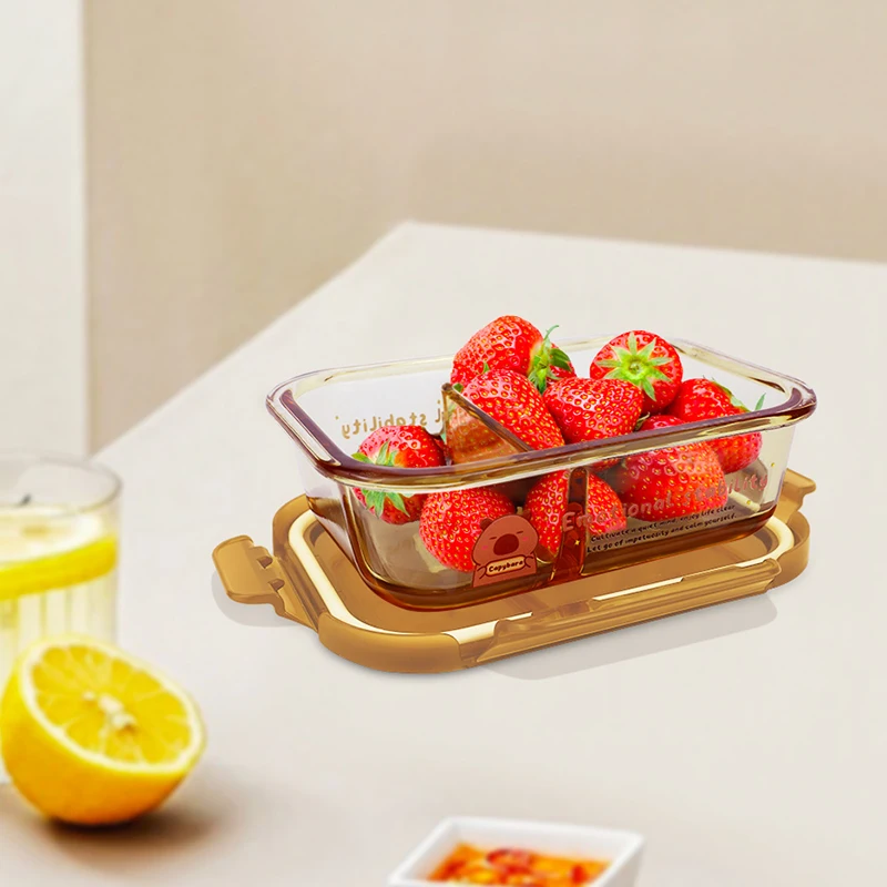 HeY LiLac 625ml Capybara Amber Heat-resistant partitioned rectangular glass Food storage box Airtight Freshness box