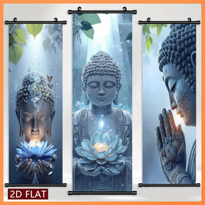 VIKAMA Buddha Lotus Scroll Wall Hanging Zen Spiritual Art For Bedroom Living Room Serene Tranquil Background Home Decor