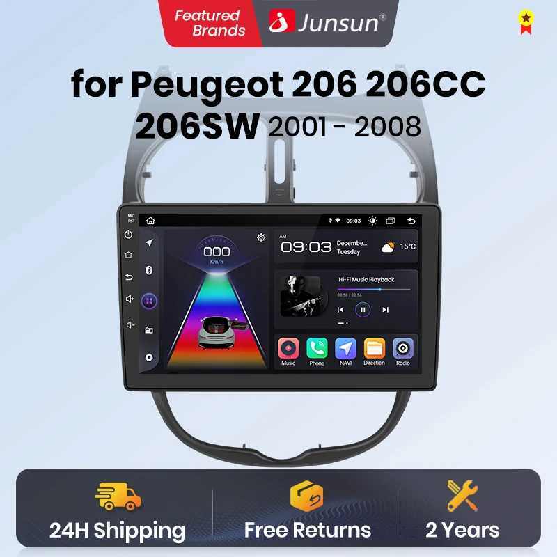 Junsun V1 AI Voice Wireless CarPlay Android Auto Radio for Peugeot 206 206CC 206SW 2001 - 2008 Car Multimedia GPS 2din autoradio