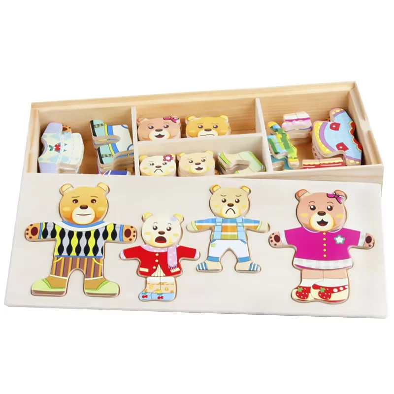 Little Bear Change Clothes Wooden Dress Up Game 3-6 Years Old Children's Gifts Change Clothes Matching Game Animal Dress Puzzle