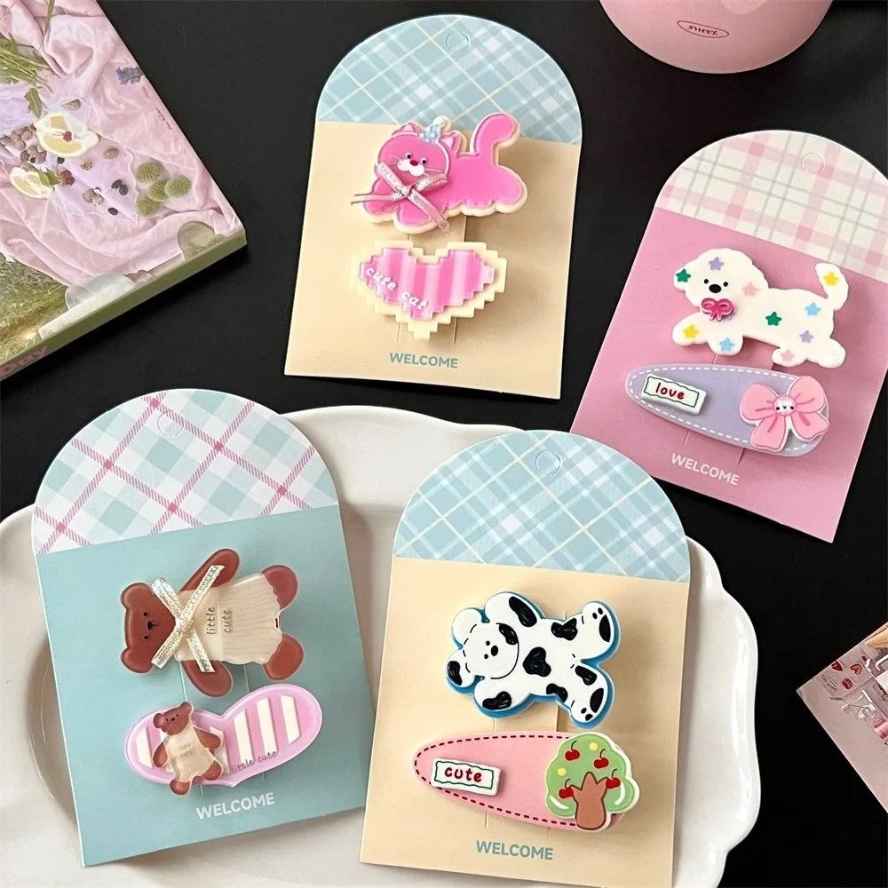 

2pcs/Set Cartoon Puppy Hair Clip Heart-shaped Bow Knot Sweet Hairpin Set Kawaii Colorful Hair Side BB Clip Children Headwear