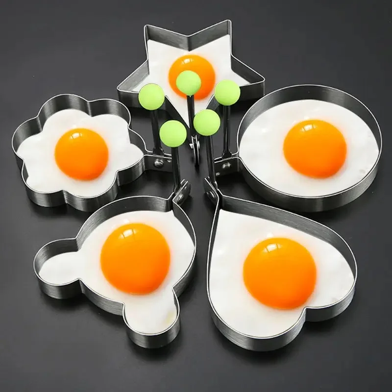 1-5pcs Stainless Steel Fried Egg Molds Breakfast Pancake Mold Cake Tool Non-stick Egg Shaper Baking Cooking Kitchen Gadgets