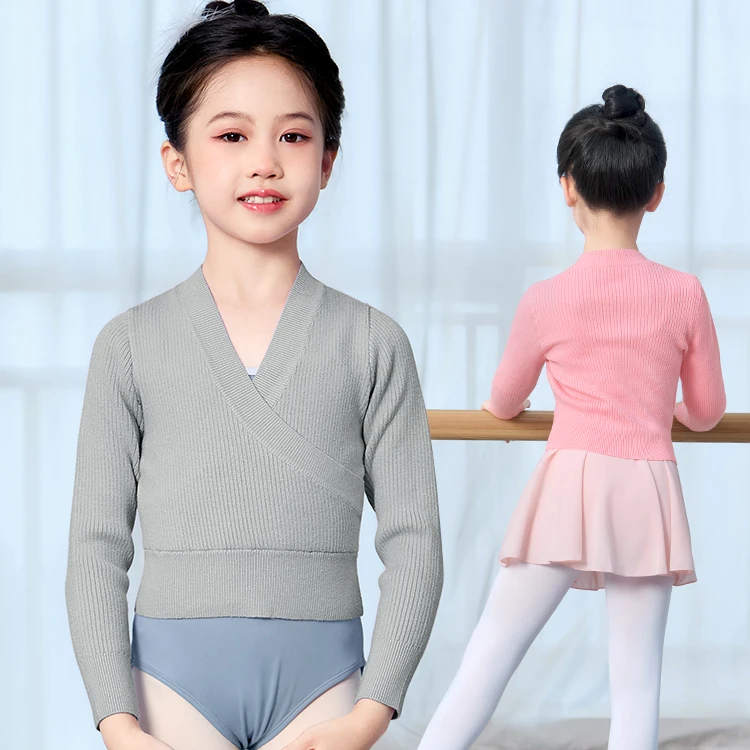 Kid Girls Dance Sweater Spring Autumn Ballet Classical Dance Leotards Dress Training Wrap Coat long Sleeve knitted Pullover