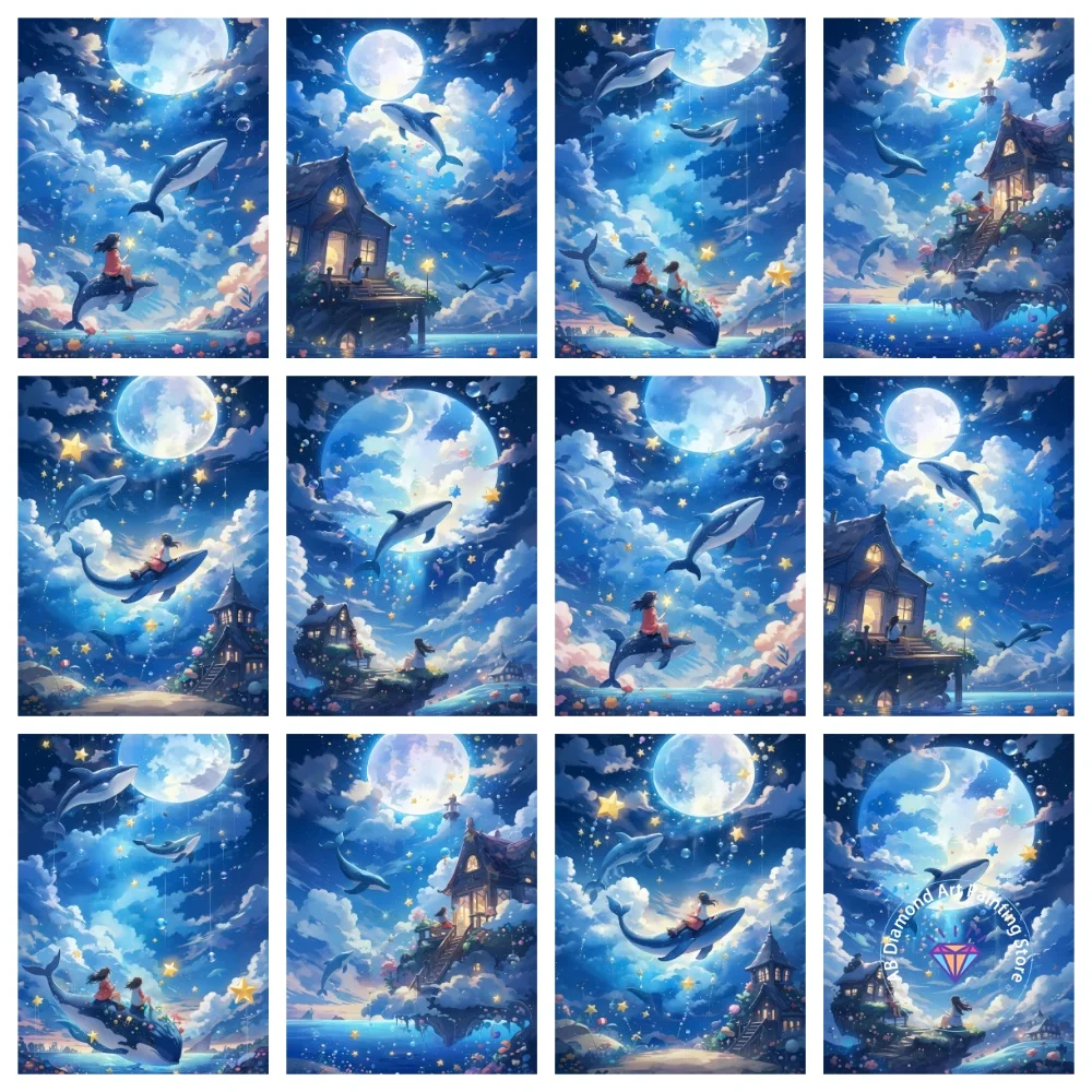 

New Fantasy Ocean Landscape AB Diamond Painting Kit Square Round Diamond 5D DIY Cartoon Girl Mosaic Handmade Art Gift Home Decor