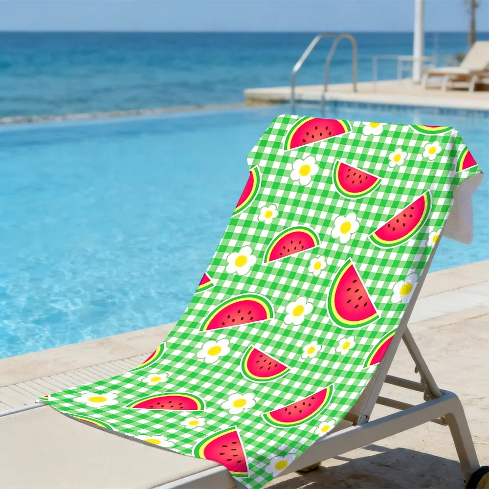 Watermelon & Daisy Beach Towel – Oversized Quick Dry Sand Free with Green Gingham Print for Summer