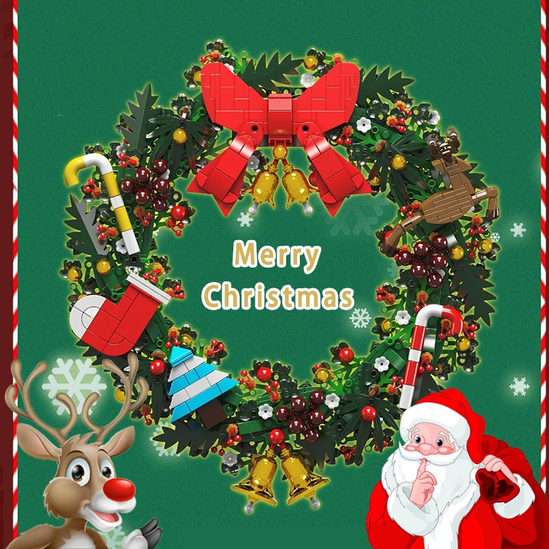 

Christmas Wreath Block Dried Flower Garland Building Blocks 1002PCS MOC Bricks Toys for Kids Adult Home Decor Santa Claus Gifts