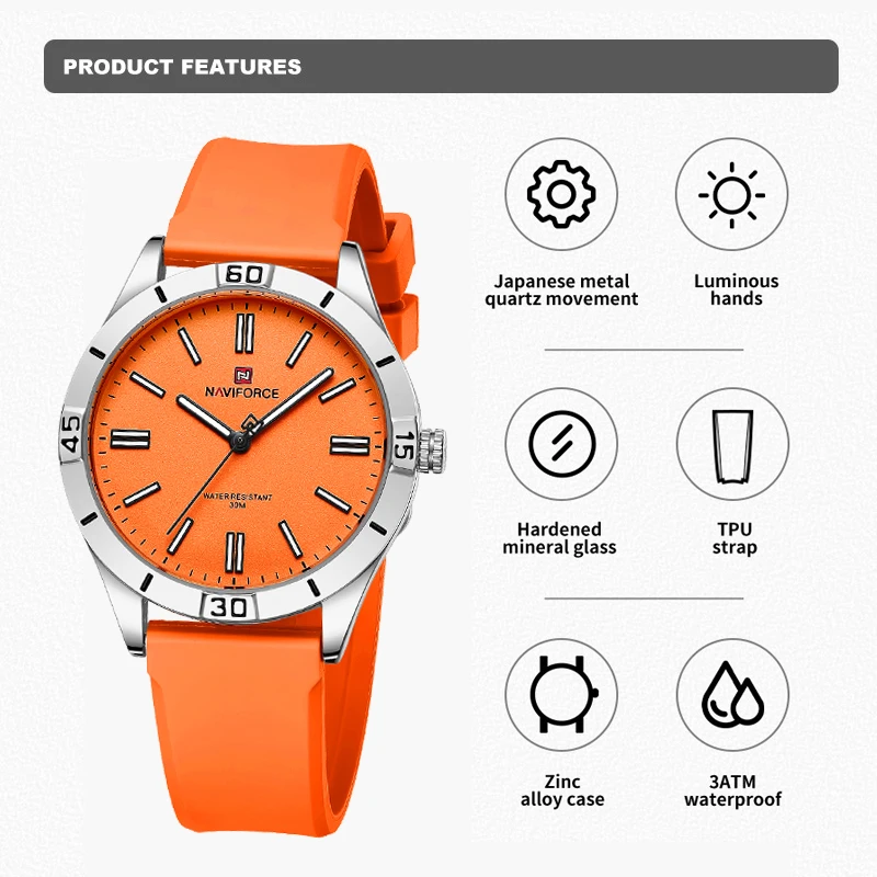 Original Brand NAVIFORCE Female Wristwatch TPU Strap Quartz Water Resistant Sports Women Watch Fashion Trend Ladies Clock NF5041