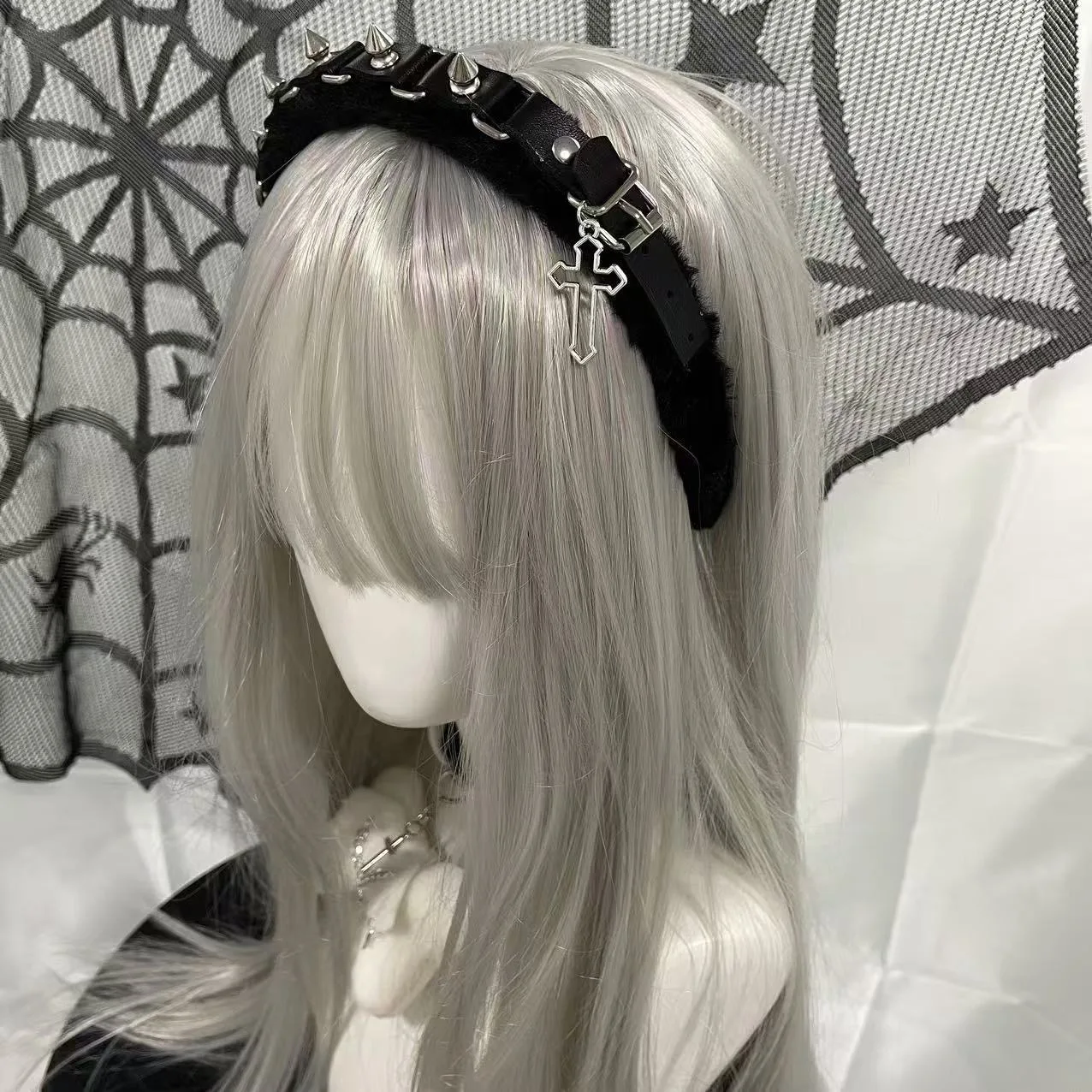 Lolita Kawaii Zwart Wit Gothic Cross Hoofdband KC Haarband Anime Schattig Meisje Meid Hoofdtooi Cosplay Anime Haaraccessoires