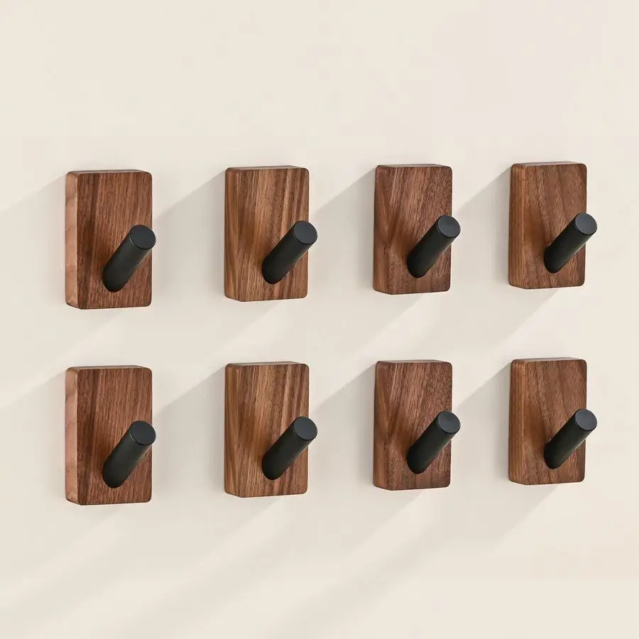 

Pack Wooden Wall Hooks for Hanging, Adhesive Mounted amp Wall Mounted Boho Decorative Walnut Wood Coat Hooks for Towel Clothes B