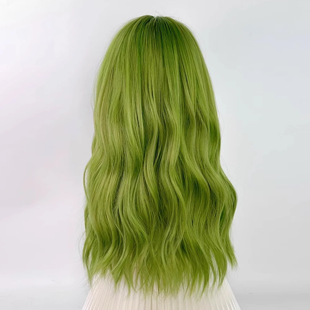 VICWIG Synthetic Long Green Wavy Curly Wigs with Bangs Lolita Cosplay Fluffy Women Natural Hair Wig for Daily Party