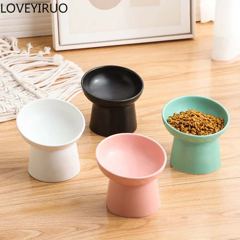 Creative Pet Bowls, Ceramic Oblique Mouth High footed Cats Food Tableware Protection Cat and Dog Bowl, Pet Supplies, 1Pc