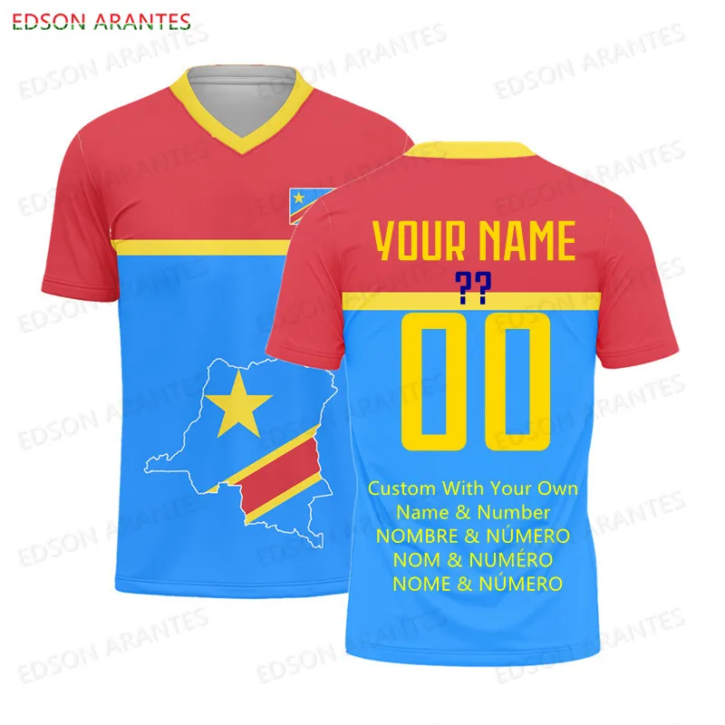 Custom CONGO Flag Print Men's V-Neck T-Shirt Personality Name NO. African Zaire Outdoor Train Jersey Unisex Team Fans Tee Shirt