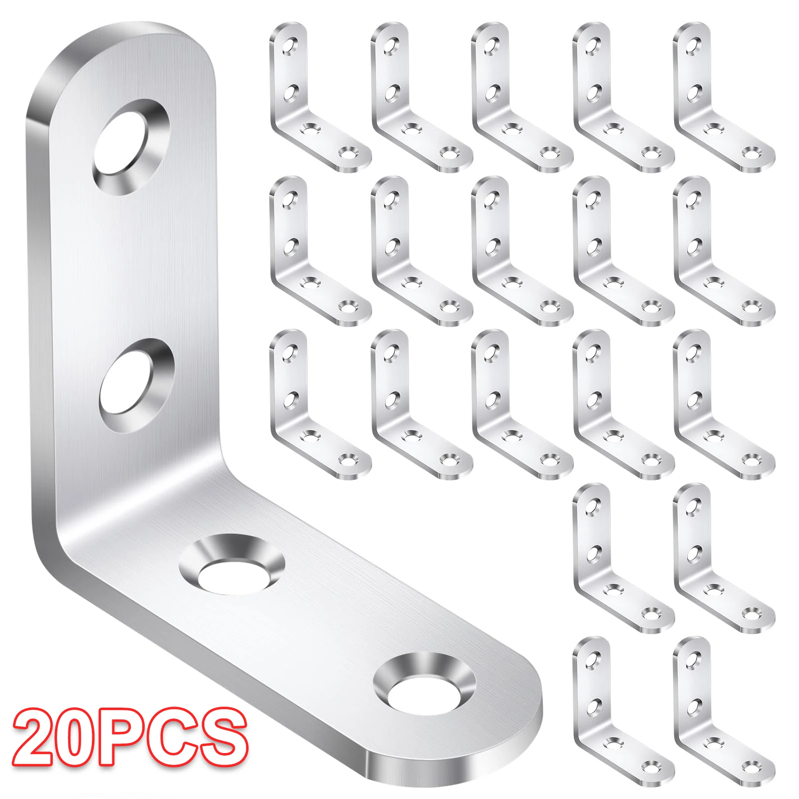 20PCS L Brackets Stainless Steel Corner Braces, 90° Right Angle Shelf Supports for Wood Furniture Accessories, Table