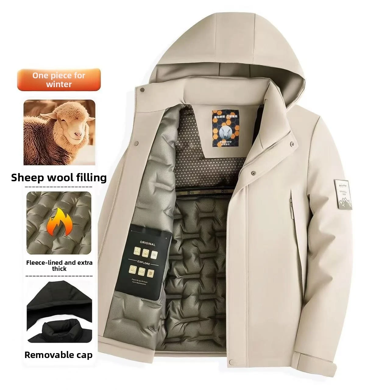 New Hooded Cotton Jacket 2025 Autumn/Winter Thickened Warm Youth Leisure Outdoor Cold proof Coat with Wool Fillers Inside