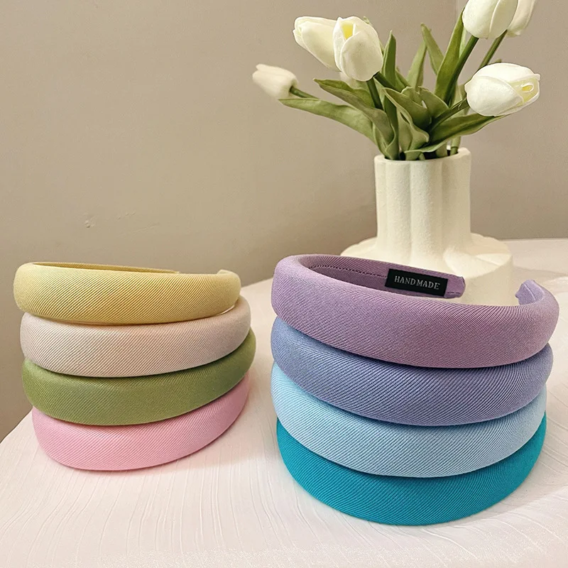 Spring Hairbands Solid Colors Sponge Headbands for Women Makeup Shower Hair Accessories Girls Summer Fashion Daily Head-wear