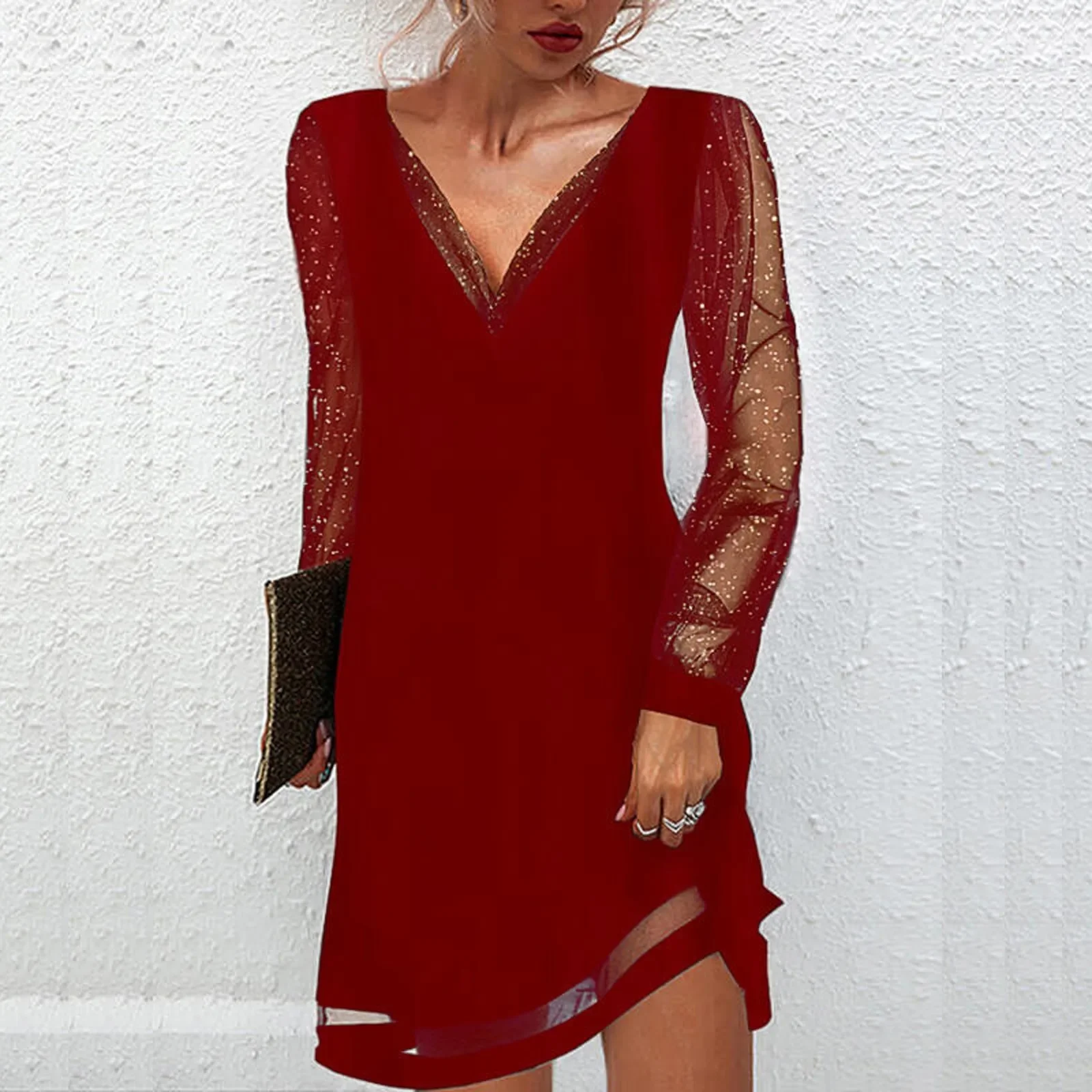 

Black Sequins Dress Fashion Women V Neck Gazue Long Sleeved Female Dresses Party Club Dress Casual Short Dress 2024