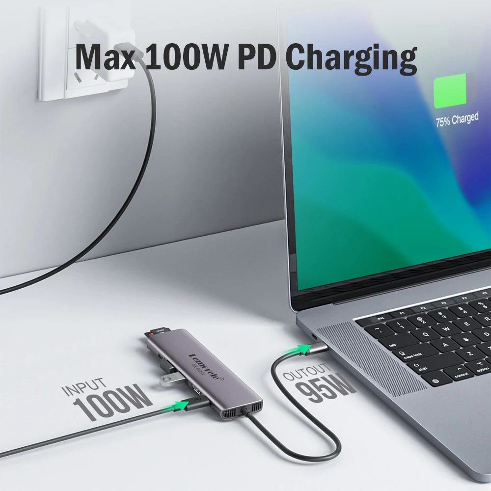 Lemorele TC45L 7 في 1 منافذ USB 3.0 Hub Type C 3.0 شاحن سريع 4k@60HZ HDMI USB C محطة إرساء لأجهزة الكمبيوتر المحمول Windows MacOS Dell