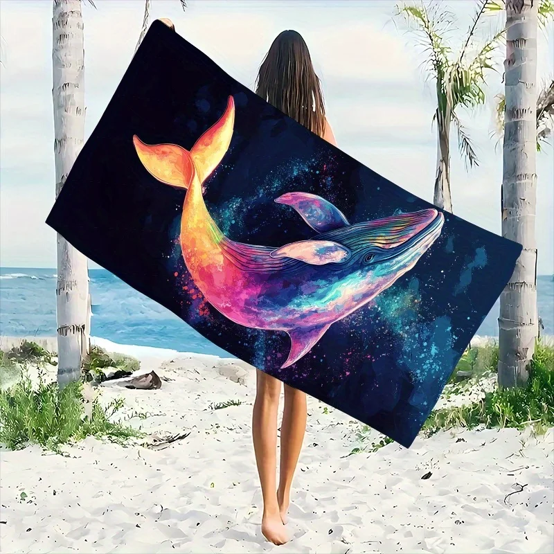 Colorful Whale Galaxy Print Beach Towel Polyester Soft Quick Dry Large Bath Towel Summer Swimming Pool Surfing Blanket