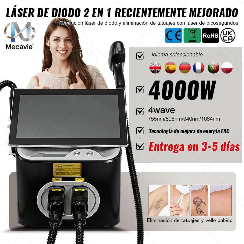 Latest 2-in-1 Non-Invasive Laser Machine Picosecond for Tattoo Removal And Diode Laser Hair Removal All Color Support