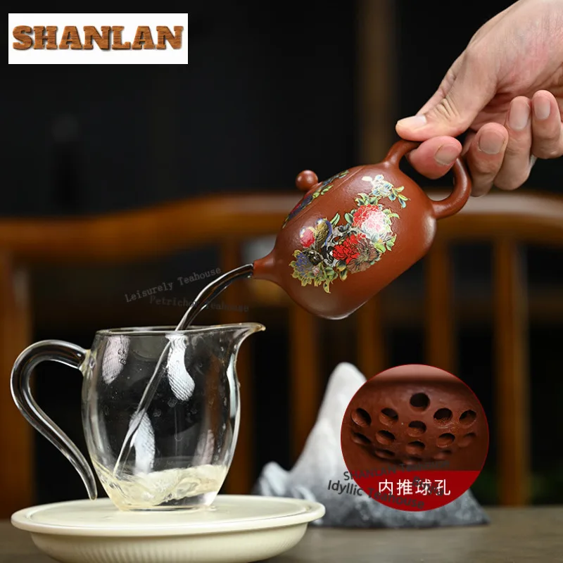 240ml Luxury Yixing Purple Clay Teapots Handmade Colour Enamels Xishi Pot Raw Ore Zhu Mud Kettle Zisha Tea Set Teaware Craft