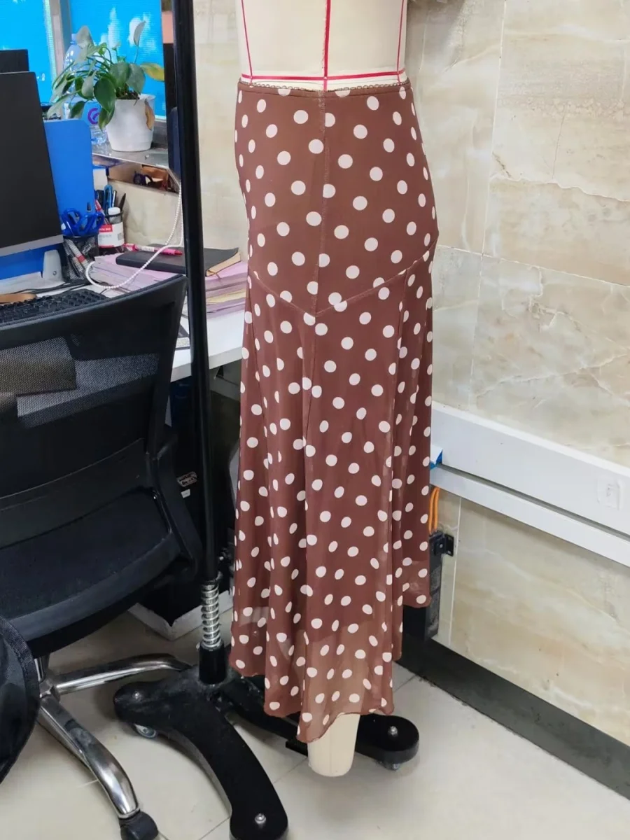 

Женская юбка-миди в горошек, винтажная прозрачная сетчатая юбка с рюшами по подолу, модная ретро-модная повседневная юбка на выход, модная