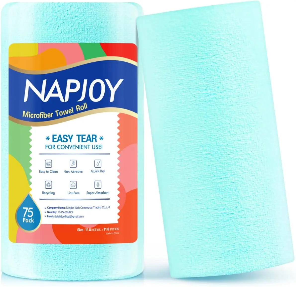 

75PK Microfiber Cleaning Cloth Roll, 12" x 12", Reusable Paper Towels, Lint-Free, Scratch-Free, Blue