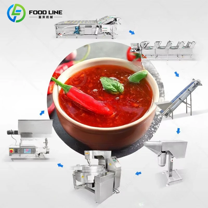 Complete Spicy Chili Sauce Processing Line Automatic Fresh Hot Pepper Paste Grinding Making Machine