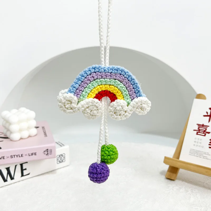 Handmade Crochet Knitted Wool Rainbow Pendant Keychain Bag Car Decoration DIY Internet Red Style