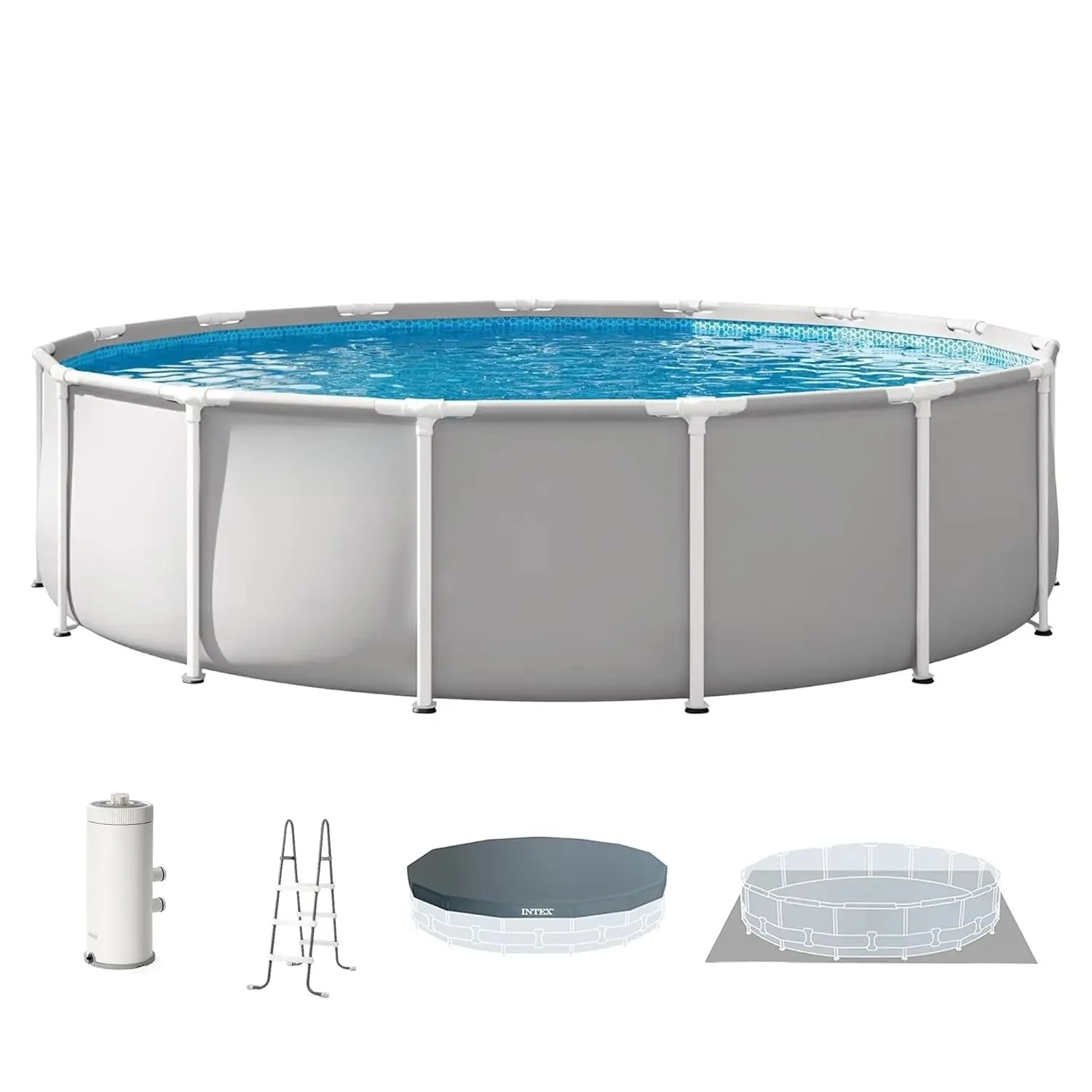 15 Ft 42 Inch Round Prism Frame Above Ground Pool Complete Set Steel Frame Swimming Pool With 1000 GPH Filter Pump